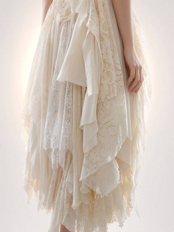 Alternate image for Handcrafted vintage-Inspired ivory Lace asymmetrical dress with dramatic back detail