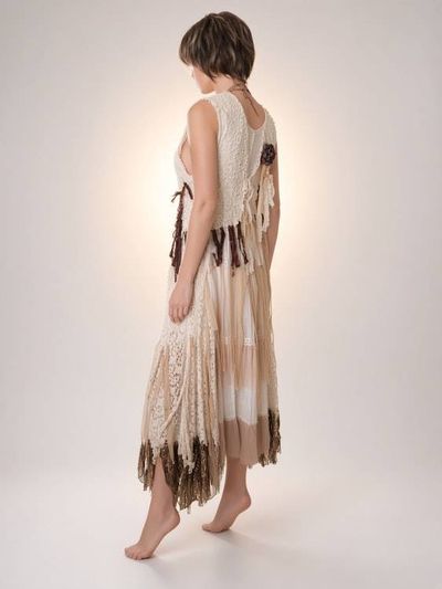 Alternate image for One of a kind Bohemian handmade cotton maxi dress with crochet and lots fringe detail