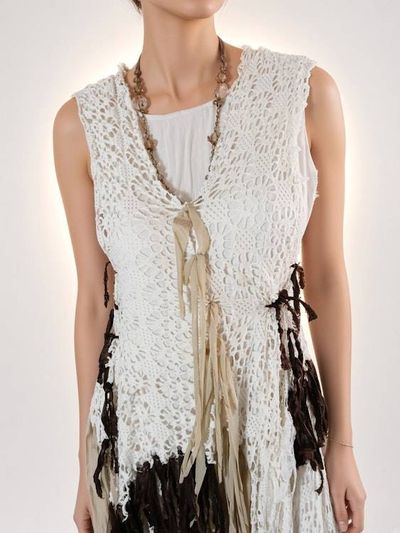 Alternate image for One of a kind Bohemian handmade cotton maxi dress with crochet and lots fringe detail