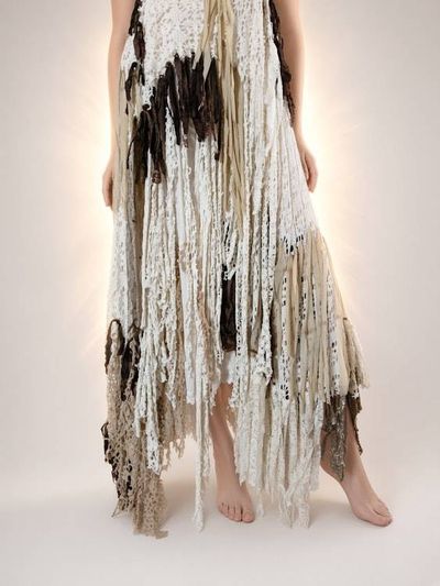 Alternate image for One of a kind Bohemian handmade cotton maxi dress with crochet and lots fringe detail
