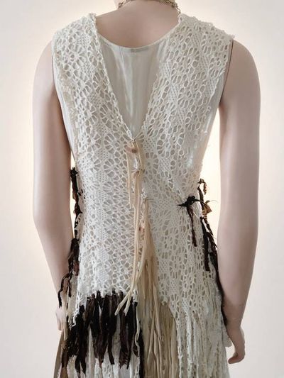 Alternate image for One of a kind Bohemian handmade cotton maxi dress with crochet and lots fringe detail