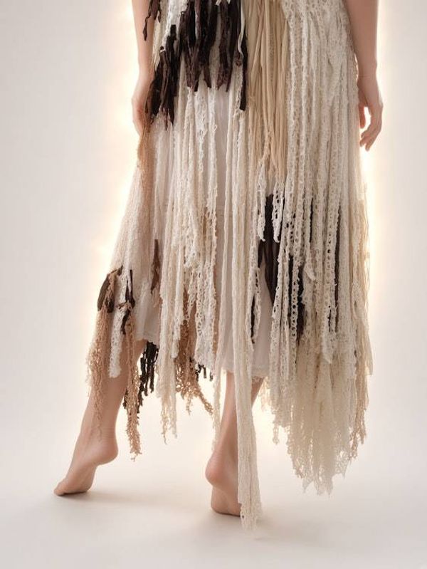 Alternate image for One of a kind Bohemian handmade cotton maxi dress with crochet and lots fringe detail