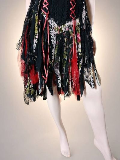 Alternate image for Handcrafted Bohemian, unique black and red lace dress with colorful asymmetric skirt