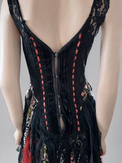 Alternate image for Handcrafted Bohemian, unique black and red lace dress with colorful asymmetric skirt