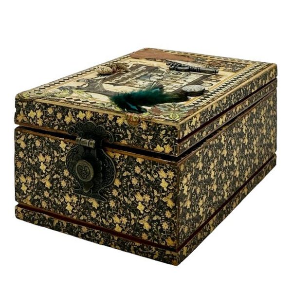 Alternate image for Handcrafted Olde Curiosity Shoppe Wooden Treasure Box Altered Paper Art Creation