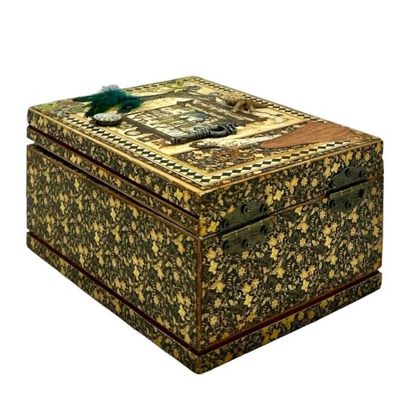 Alternate image for Handcrafted Olde Curiosity Shoppe Wooden Treasure Box Altered Paper Art Creation