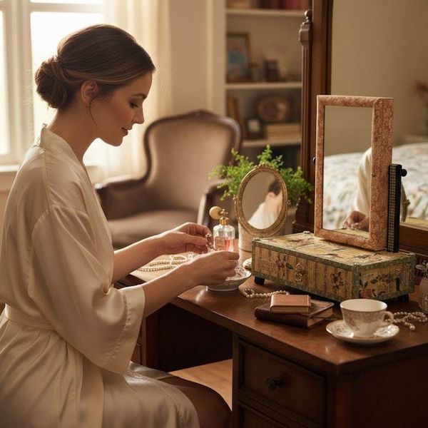 Alternate image for Handcrafted Vintage-Inspired Jewelry Box with Mirror Altered Paper Art Creation
