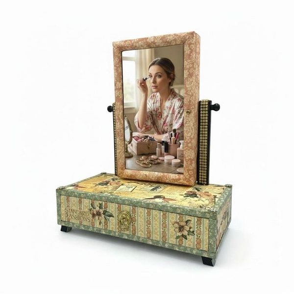 Alternate image for Handcrafted Vintage-Inspired Jewelry Box with Mirror Altered Paper Art Creation