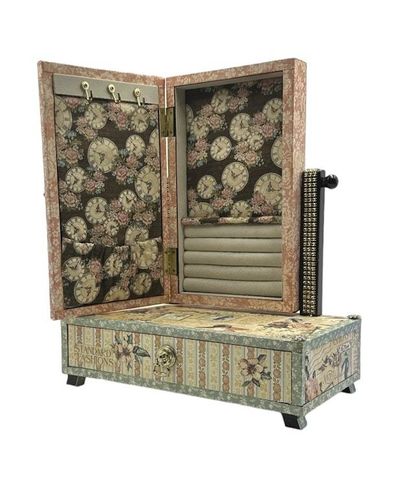 Alternate image for Handcrafted Vintage-Inspired Jewelry Box with Mirror Altered Paper Art Creation
