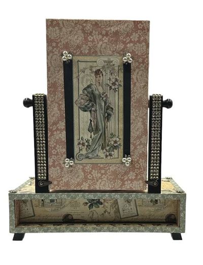Alternate image for Handcrafted Vintage-Inspired Jewelry Box with Mirror Altered Paper Art Creation