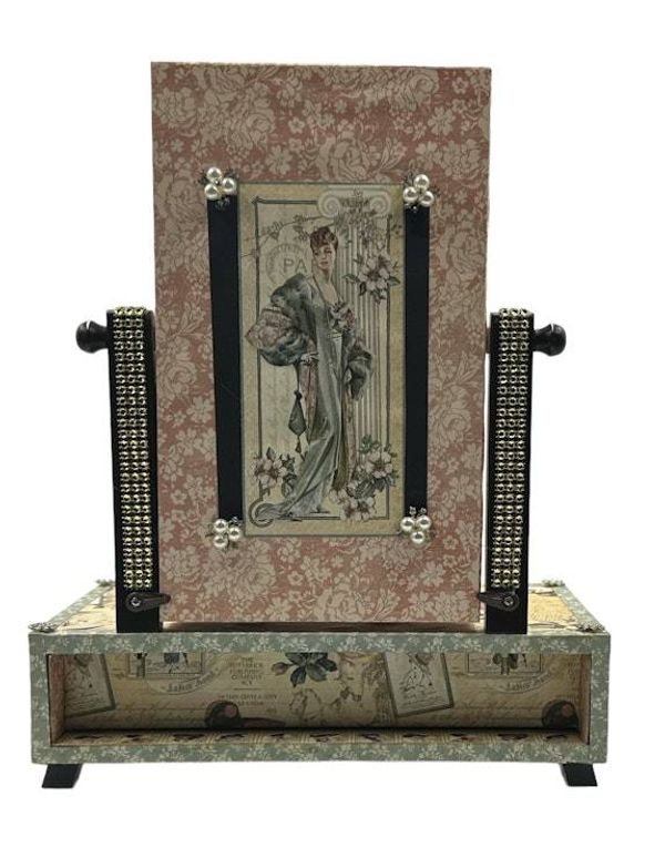 Alternate image for Handcrafted Vintage-Inspired Jewelry Box with Mirror Altered Paper Art Creation