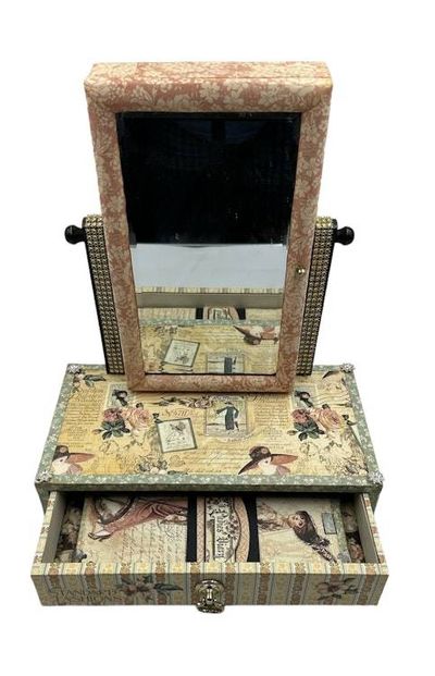 Alternate image for Handcrafted Vintage-Inspired Jewelry Box with Mirror Altered Paper Art Creation