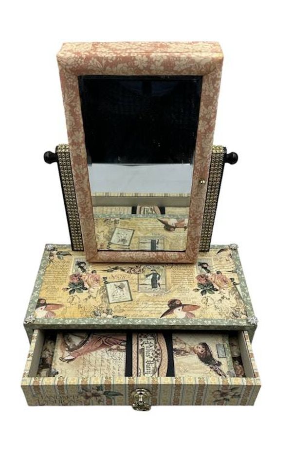 Alternate image for Handcrafted Vintage-Inspired Jewelry Box with Mirror Altered Paper Art Creation