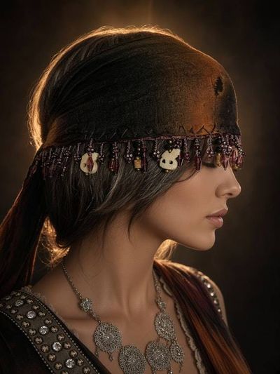Alternate image for Ragged pirate ensemble with layered skirt, embellished corset, headwear and studded belt