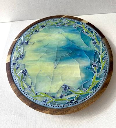 Alternate image for Kitchen Mosaic Art Lazy Susan Turnable Stained Glass Practical Handmade Artsy Classy Functional Mosaic for kitchen/dining table, gift home