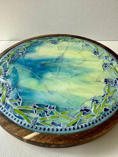 Alternate image for Kitchen Mosaic Art Lazy Susan Turnable Stained Glass Practical Handmade Artsy Classy Functional Mosaic for kitchen/dining table, gift home