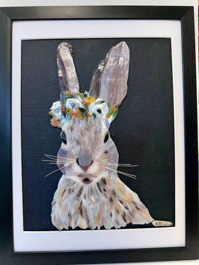 Alternate image for Bunny/Rabbit/Hare realistic mosaic wall art decor stained glass on painted background original, contemporary, unique wall design any room