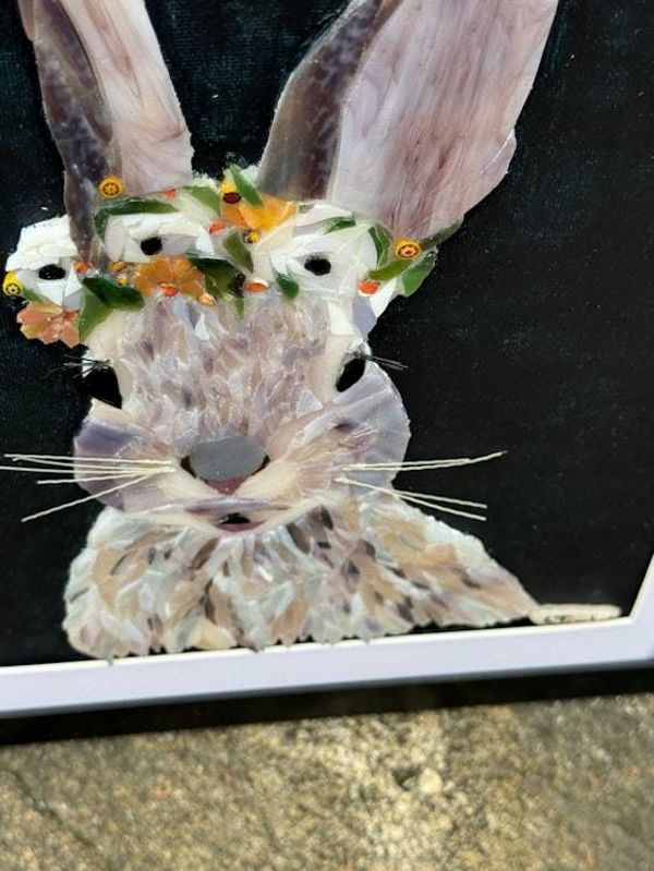Alternate image for Bunny/Rabbit/Hare realistic mosaic wall art decor stained glass on painted background original, contemporary, unique wall design any room