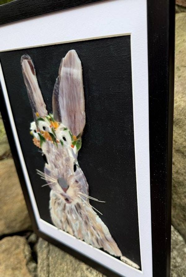 Alternate image for Bunny/Rabbit/Hare realistic mosaic wall art decor stained glass on painted background original, contemporary, unique wall design any room