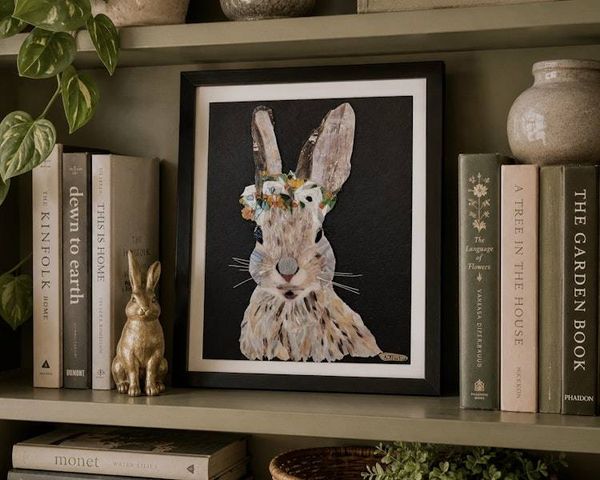 Alternate image for Bunny/Rabbit/Hare realistic mosaic wall art decor stained glass on painted background original, contemporary, unique wall design any room