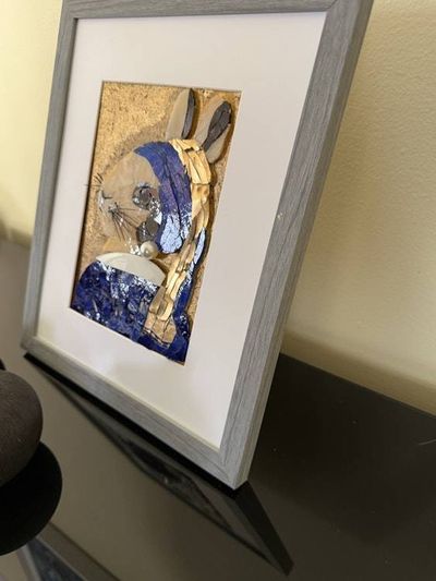 Alternate image for Bunny with a pearl earring mosaic after the famous Vermeer painting,  fun decor for any room, gift, unique, original, contemporary handmade