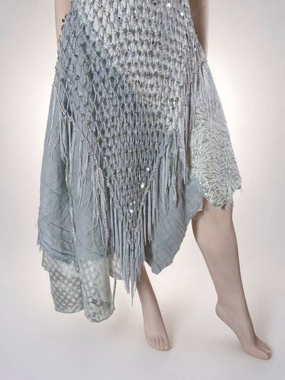 Alternate image for Vintage-Inspired handkerchief hem crochet lace dress in ethereal white, silver & grey sparkles