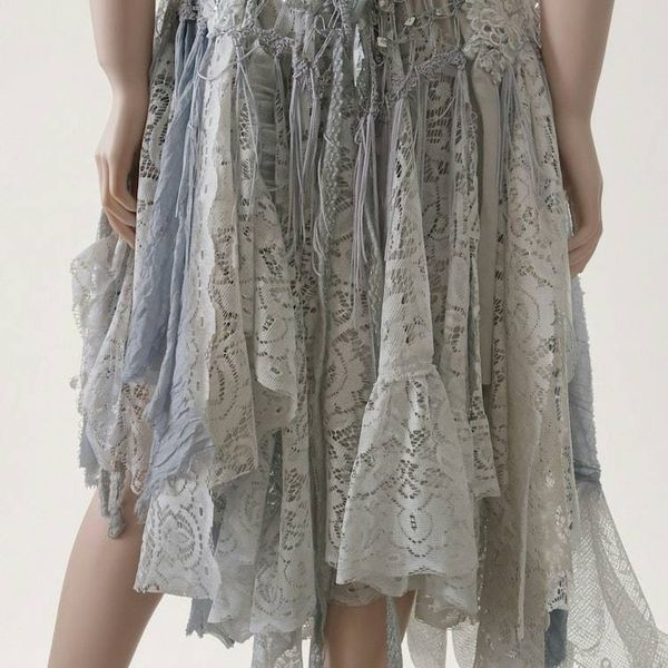 Alternate image for Vintage-Inspired handkerchief hem crochet lace dress in ethereal white, silver & grey sparkles