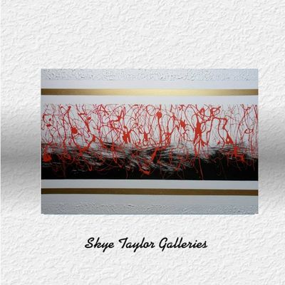 Primary image for Chicago Jazz: Large Abstract Red & Black Splatter Painting with Textured Gold Accents (36 x 24)