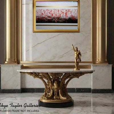 Alternate image for Chicago Jazz: Large Abstract Red & Black Splatter Painting with Textured Gold Accents (36 x 24)
