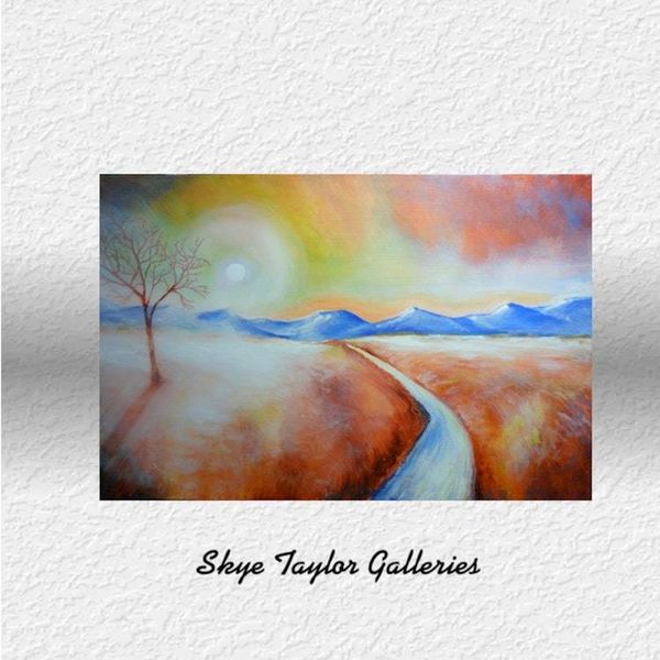 Alternate image for Lost: Original Dreamy Mountain Landscape Painting with Winding Path & Solitary Tree (36 x 24)