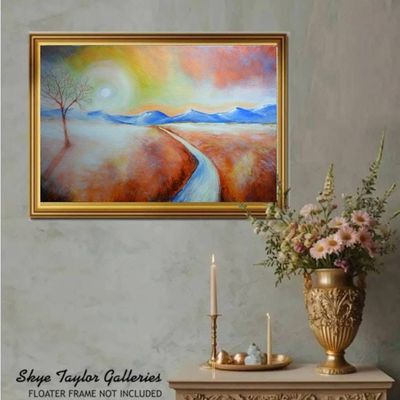 Alternate image for Lost: Original Dreamy Mountain Landscape Painting with Winding Path & Solitary Tree (36 x 24)