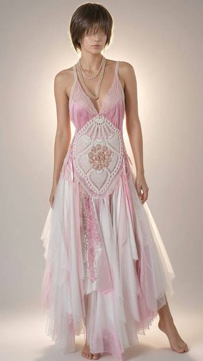 Alternate image for Ethereal pink and white handcrafted crochet bodice maxi dress with layered tulle skirt
