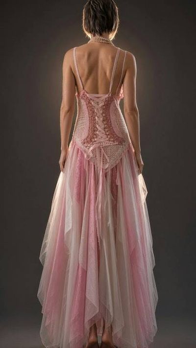 Alternate image for Ethereal pink and white handcrafted crochet bodice maxi dress with layered tulle skirt
