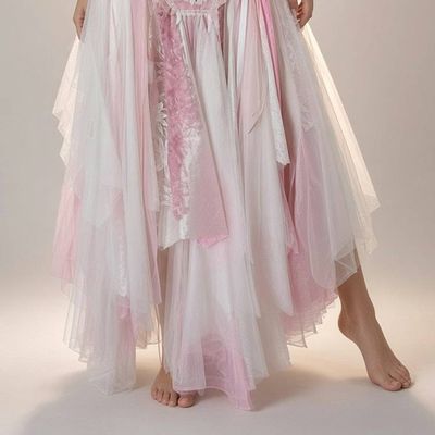 Alternate image for Ethereal pink and white handcrafted crochet bodice maxi dress with layered tulle skirt