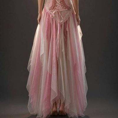Alternate image for Ethereal pink and white handcrafted crochet bodice maxi dress with layered tulle skirt
