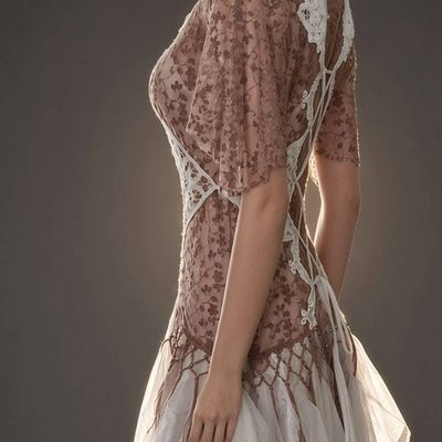 Alternate image for Artisan ethereal brown and white lace-up corset bodice with flowing tulle skirt ensemble