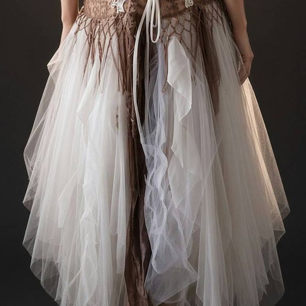 Alternate image for Artisan ethereal brown and white lace-up corset bodice with flowing tulle skirt ensemble