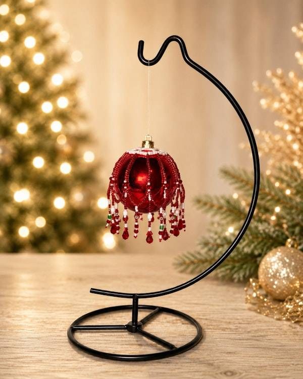 Alternate image for Handmade Beaded Christmas Ornament Cover – Holiday Heirloom Red & White Design