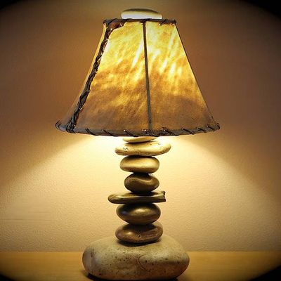 Alternate image for Rustic Stone Lamp – Handmade in Idaho – Authentic Rawhide Shade
