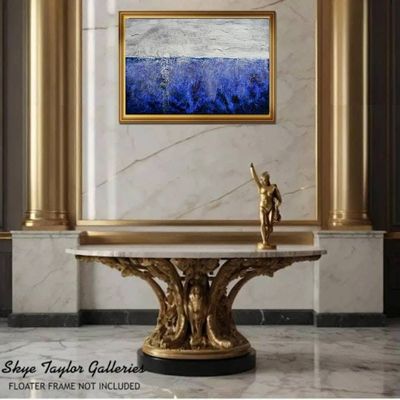 Alternate image for Evolution of the Day – 36x24 Textured Blue and Silver Sunrise Abstract Acrylic Painting on Canvas