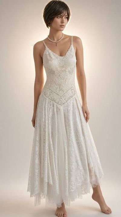 Primary image for Handcrafted Ivory Lace Dress with Corset Back - Bohemian Wedding or Special Occasion Gown