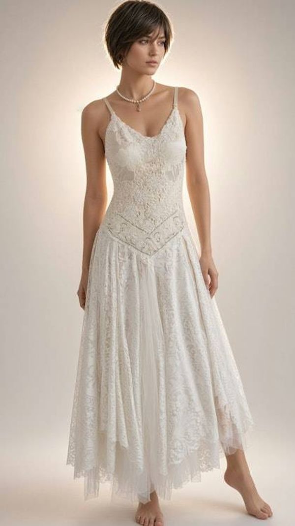 Alternate image for Handcrafted Ivory Lace Dress with Corset Back - Bohemian Wedding or Special Occasion Gown