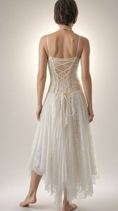 Alternate image for Handcrafted Ivory Lace Dress with Corset Back - Bohemian Wedding or Special Occasion Gown