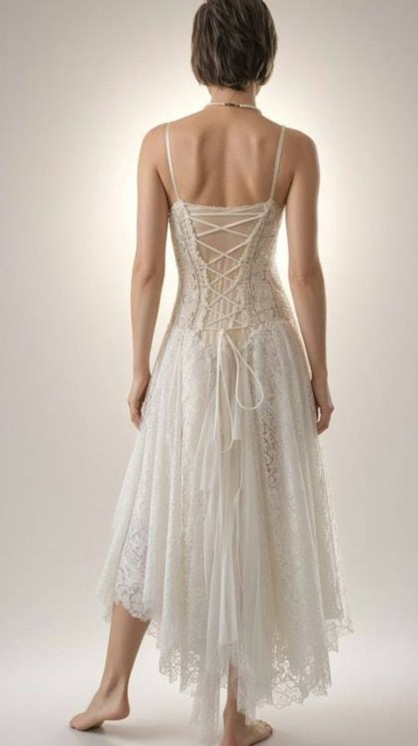 Alternate image for Handcrafted Ivory Lace Dress with Corset Back - Bohemian Wedding or Special Occasion Gown