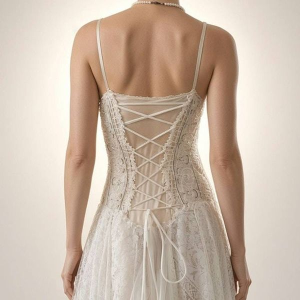 Alternate image for Handcrafted Ivory Lace Dress with Corset Back - Bohemian Wedding or Special Occasion Gown