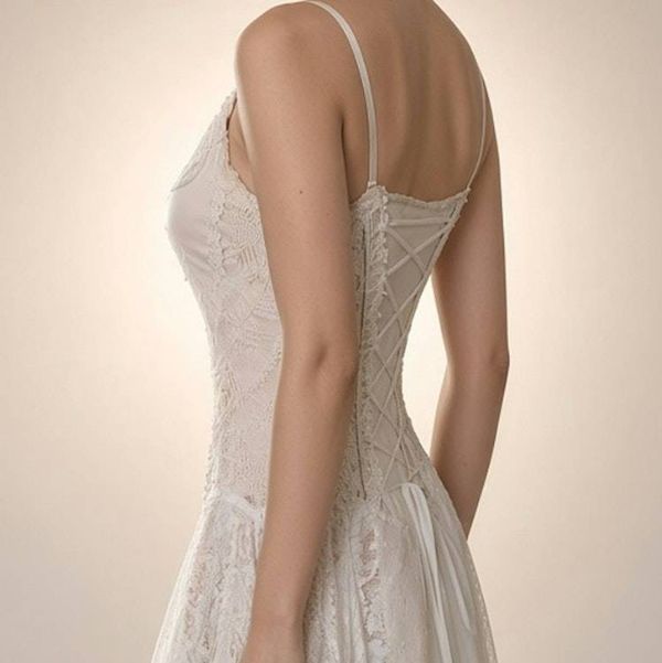 Alternate image for Handcrafted Ivory Lace Dress with Corset Back - Bohemian Wedding or Special Occasion Gown