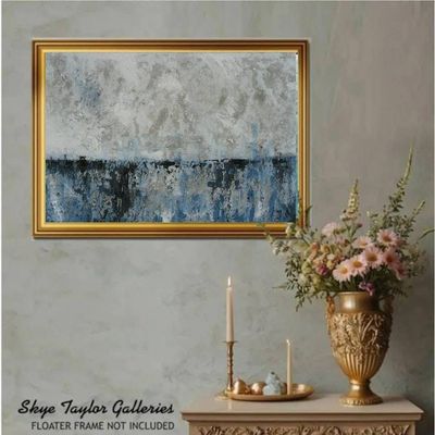 Alternate image for Fields of Blue – 36x24 Heavy Textured Blue and Slate Grey Abstract Landscape Acrylic Painting