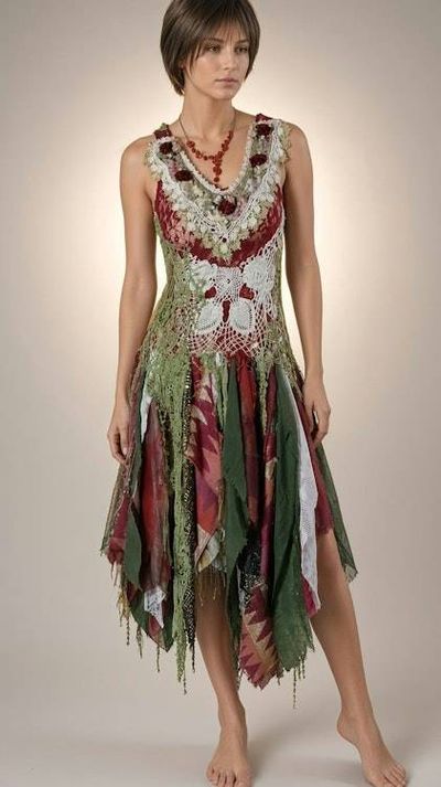 Primary image for Forest Woodland fairy handkerchief hem artisan dress with corset back in Christmas colors