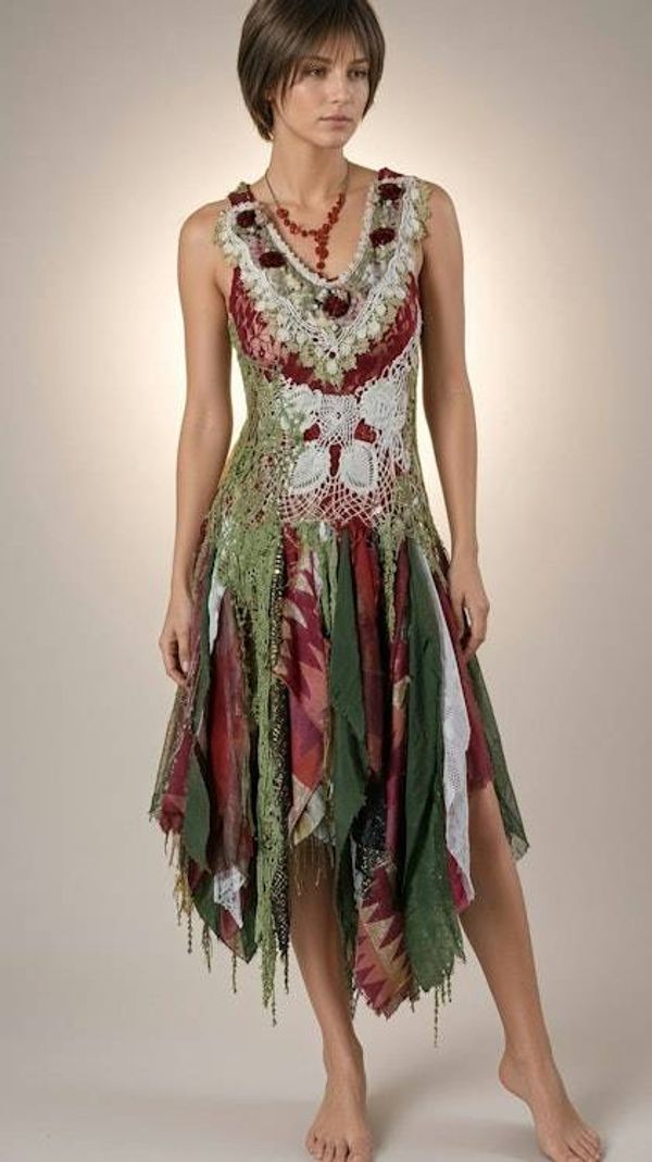 Alternate image for Forest Woodland fairy handkerchief hem artisan dress with corset back in Christmas colors