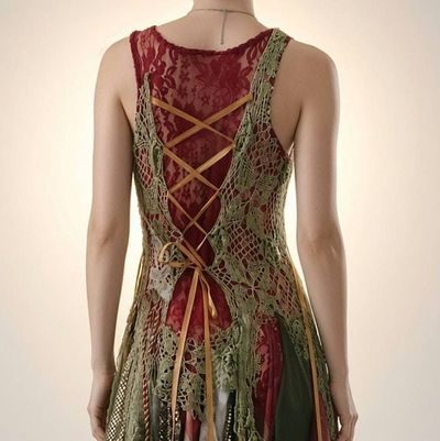 Alternate image for Forest Woodland fairy handkerchief hem artisan dress with corset back in Christmas colors